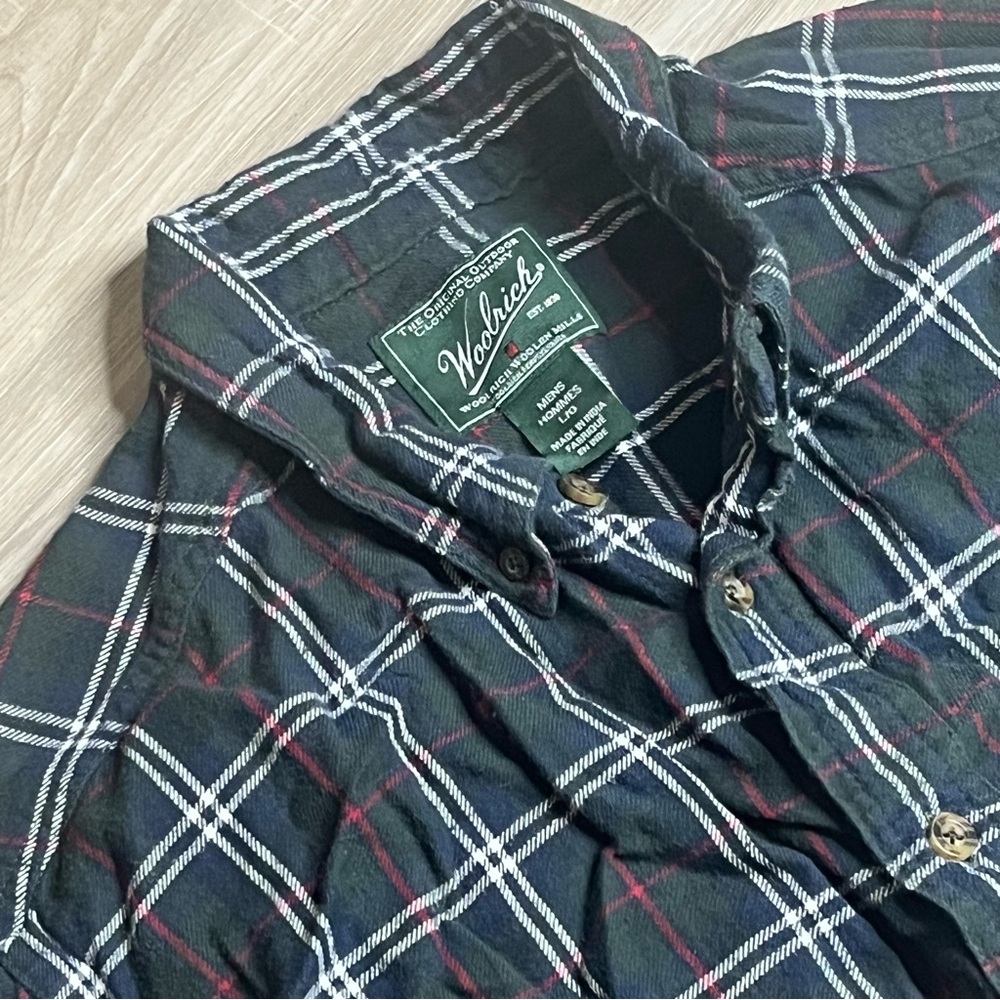Men’s Woolrich Brawny Long Sleeve Plaid Green/Blue Shirt Sz Large